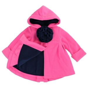 Girls Pink Fleece Hooded Peacoat. Christmas Coat. Girls Holiday Jacket. Size 5T
